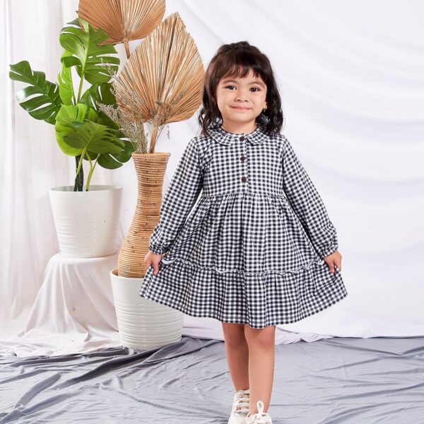 Dialogue Apparel Long Sleeve Gingham Collar Dress