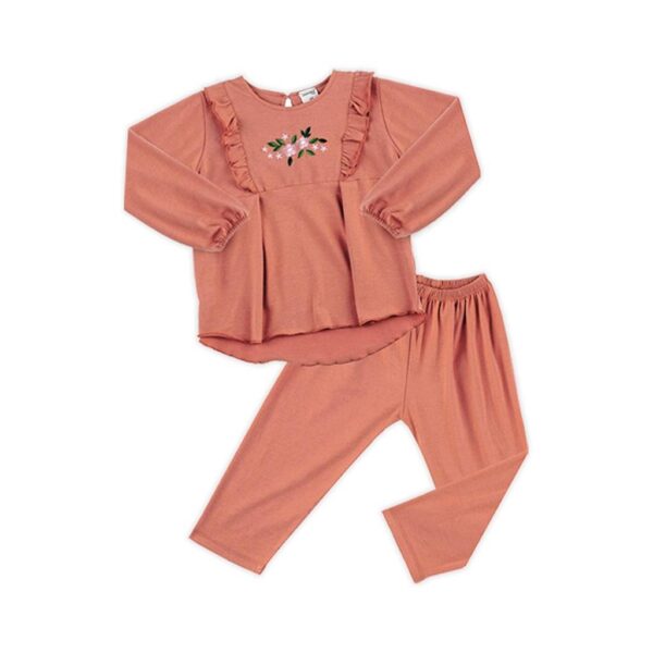 Dialogue Apparel Top Ruffle Embro and Long Pant Set